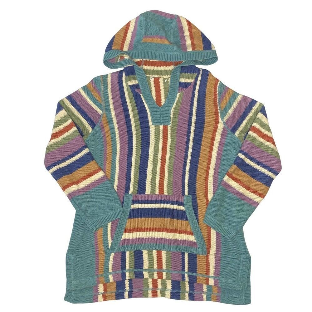 Rainbow Striped Hoodie Pastel Colored Knit Sweatshirt W19"xL25" Vertical Stripes